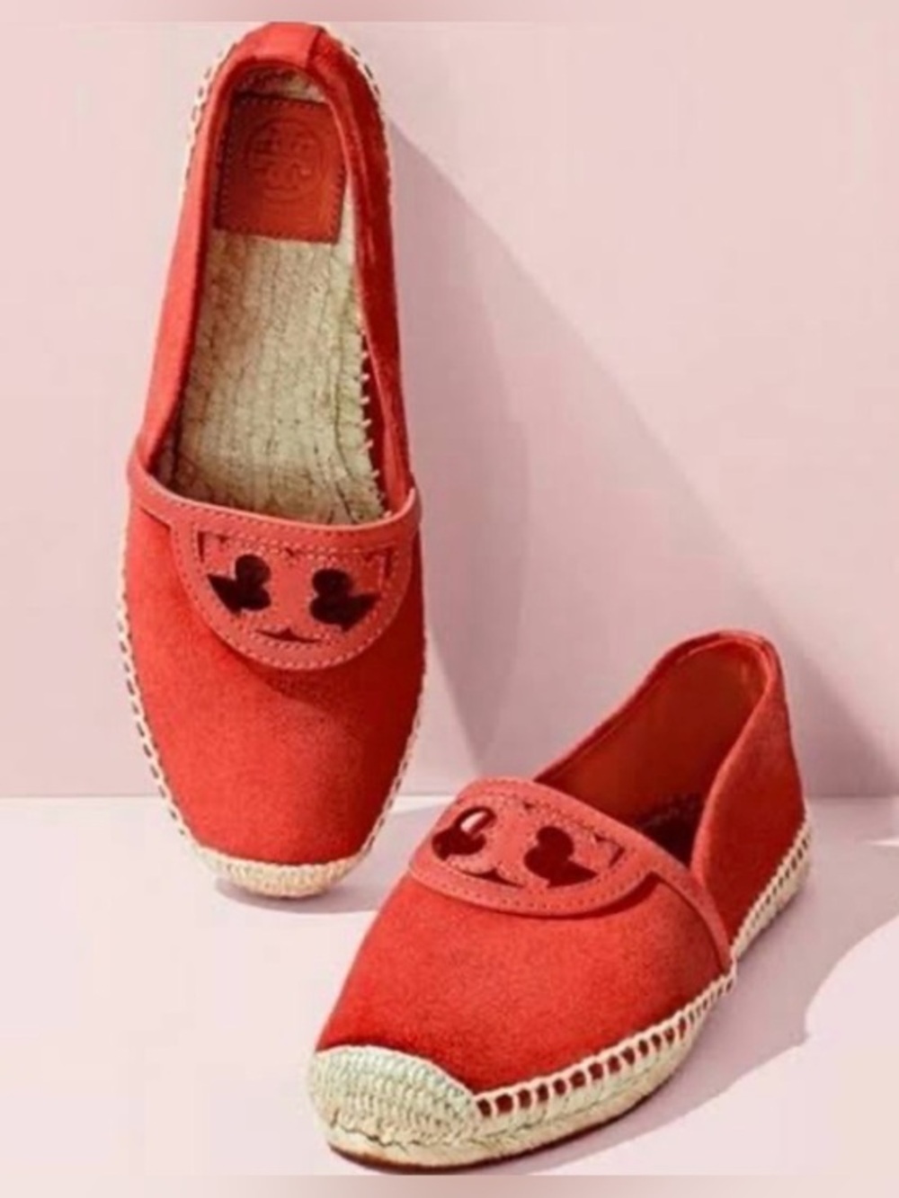 Tory Burch Sidney Red canyon Leather Espadrilles Women’s 9.5 Cutout Slip‑On Flat